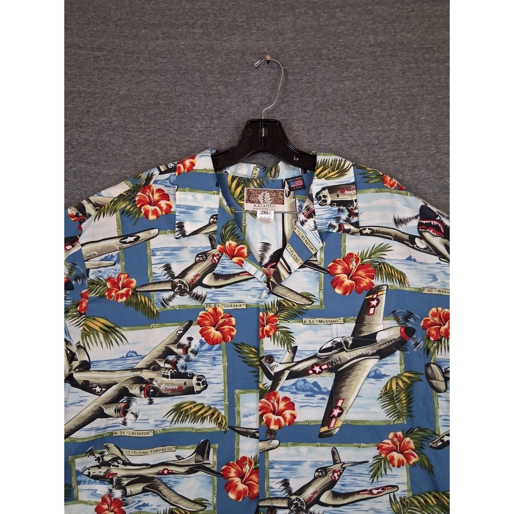 NEW Kalaheo Mens Shirt 2XL Blue Fighter Bomber Hawaiian Floral Button USA Made